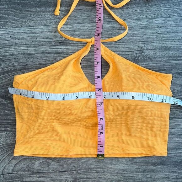 AERIE Bandeau Bikini Top XS Ribbed Orange Keyhole Halter Neck Y2K Beach Summer - Picture 8 of 8